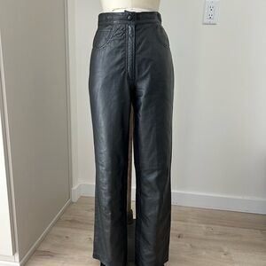 Vintage High Waist Black Leather Straight Leg Jeans Pants